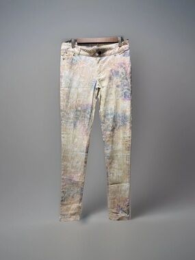 Feline USA Floral Neutral Pastel Skinny Jeans - Women Artsy Lightweight stretch